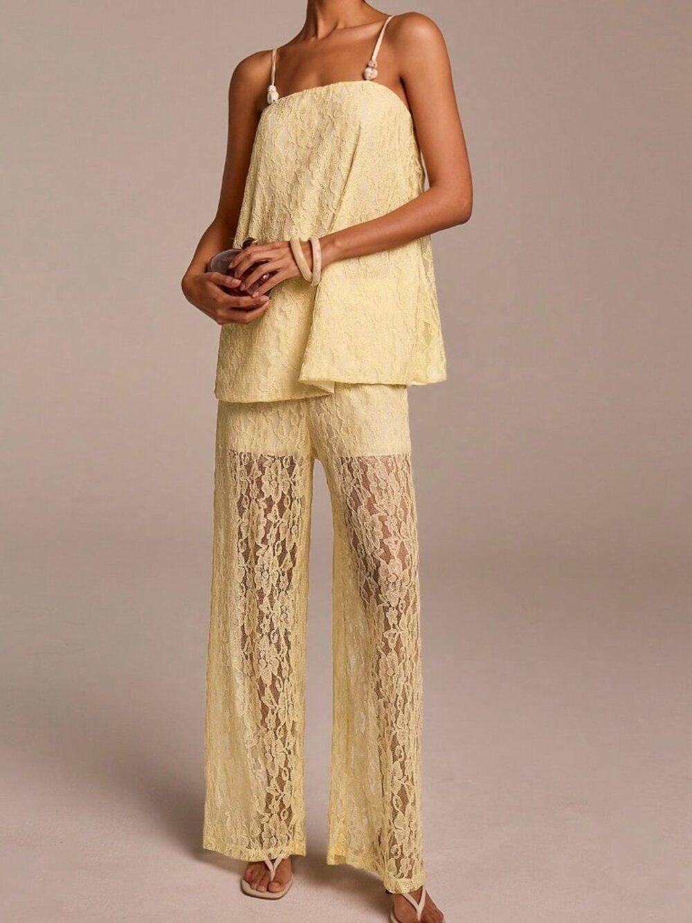Yellow Elegant Sleeveless Women's Lace 2-Piece Set